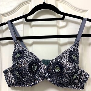Grey sparkle sequins bra S/M